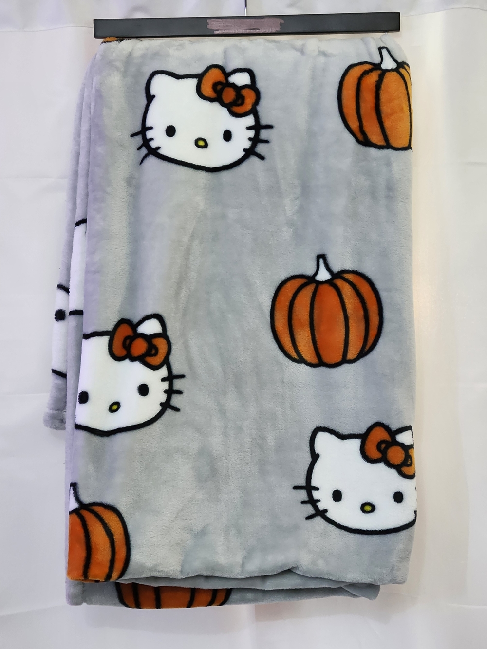 Hello Kitty Gray and Orange Pumpkin Plush Throw Blanket